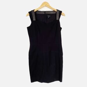 DREW Lamb Leather Trim Sleeveless Shift Dress Black Size 4